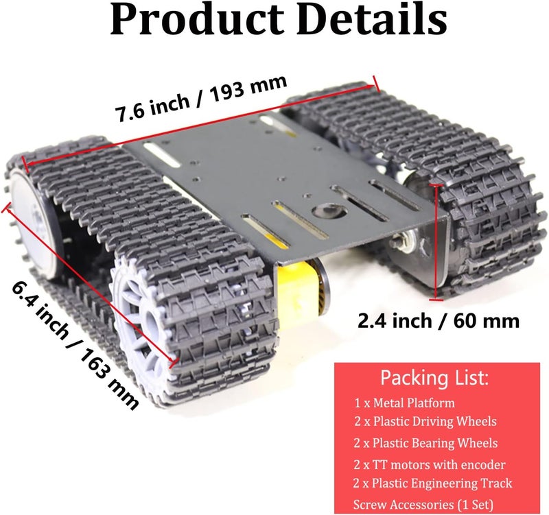 SmaringWing Professional Tank Car Chassis Kit with 2pcs Plastic Tracks & 2pcs TT Motor, TT02 Crawler Tank Chassis Platform for Arduino (Black) - Image 2